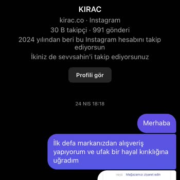 KIRAC (kiraconline.co) Kırac.co İade Eksik Ürün Sorunsalı