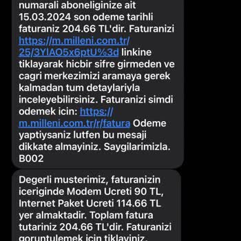 Millenicom 5063538 Abone Haksız Alımına Servis Ücreti