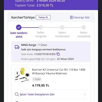 Karcher Ürünleri Göndermiyor, Para İadesi Yapmıyor