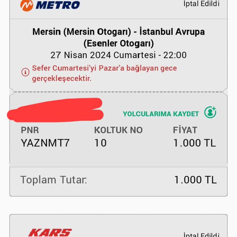 Obilet Üzerinden Metro Turizm İademi Yapmıyor