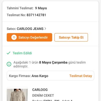 Trendyol/Aras Kargo Ürün Teslim Alınmamıştır.