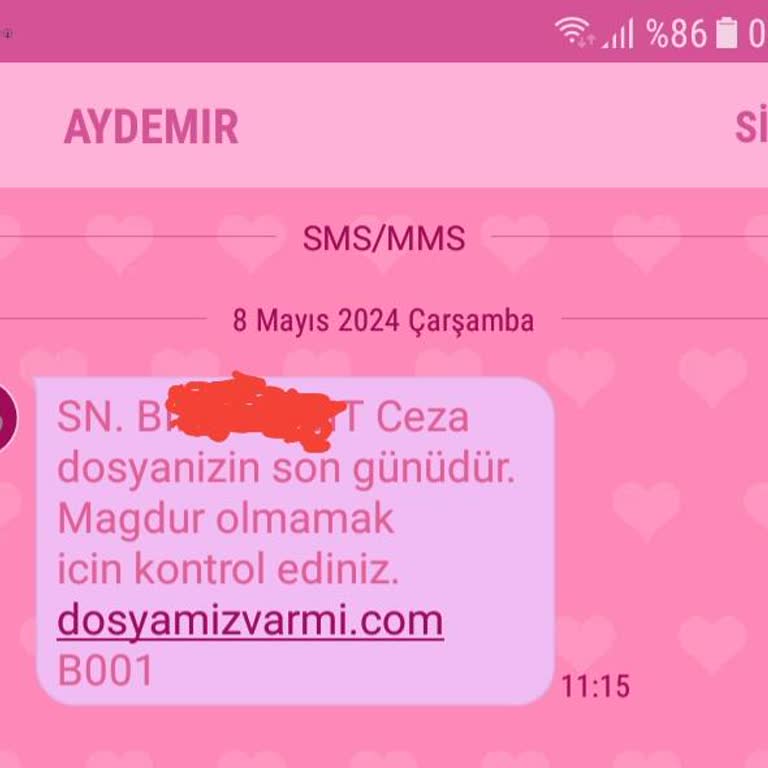 Aydemir Hukuk (Sms) Hukuk Bürosundan Gelen Şüpheli Mesaj İçeriği