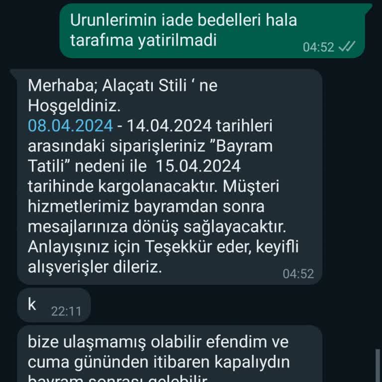 Alaçatı Stili Alacatı Stili Siparişimde İade Sorunları Yaşıyorum