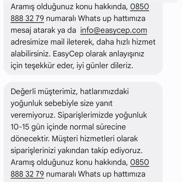 EasyCep Ürün Kargolanmıyor 15 Gün Bekle Diye Mesaj Atılıyor.