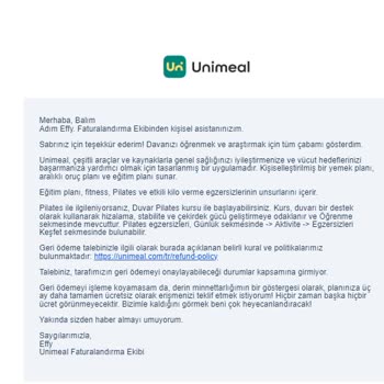 Unimeal Uygulaması Para İadesi Garantisi Yalanı!