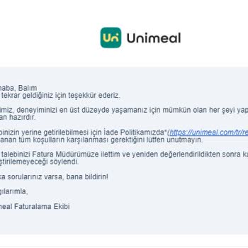 Unimeal Uygulaması Para İadesi Garantisi Yalanı!