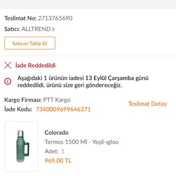 İgloo Termos Garanti Sonucu Maalesef Yok