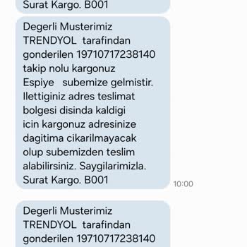 Sürat Kargo'nun Bulunduğum İlçeye Dagıtım Yapmaması!