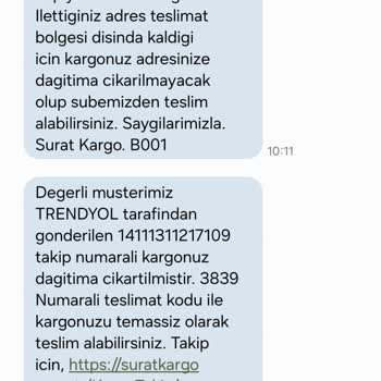 Sürat Kargo'nun Bulunduğum İlçeye Dagıtım Yapmaması!