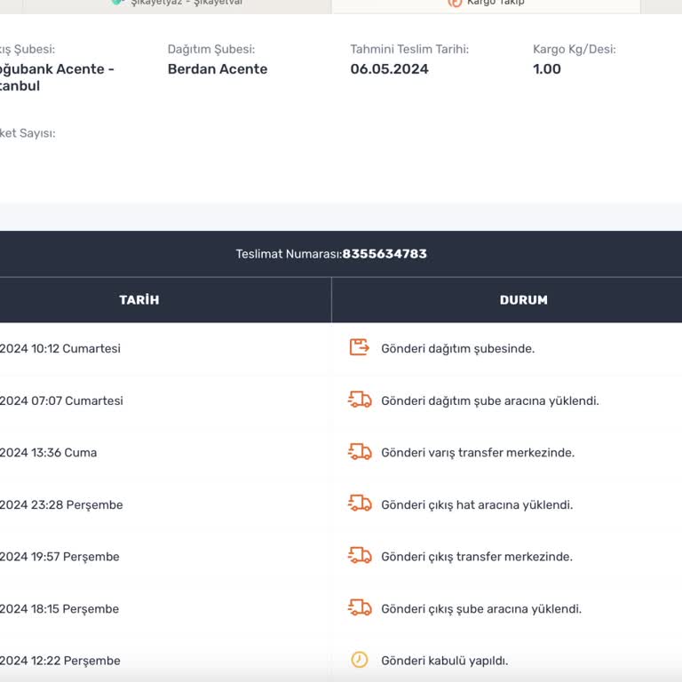 Sürat Kargo Berdan Şubesi Tarsus