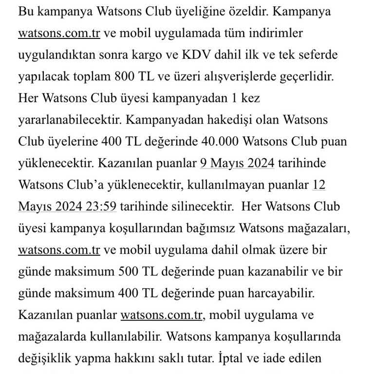 Watsons Club Puan Yüklenmedi