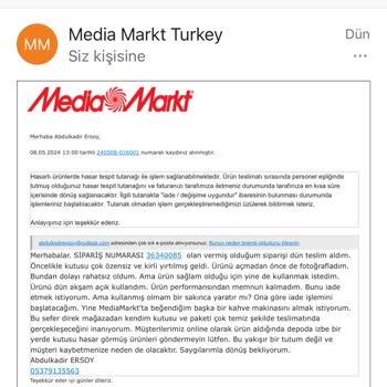 Media Markt Online Siparişte Hafif Hasarlı Kutu Nedeni İadesini Almıyor