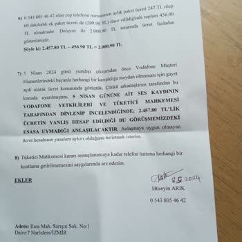 Vodafone'un Yanlış Fatura Hesaplaması ( Tüketici Mahkemesi)