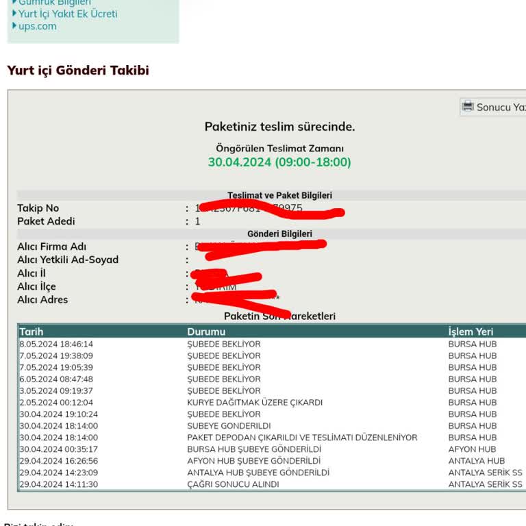 UPS Türkiye Kargo Gecikmesi Ve Müşteri Hizmetleri Sorunu