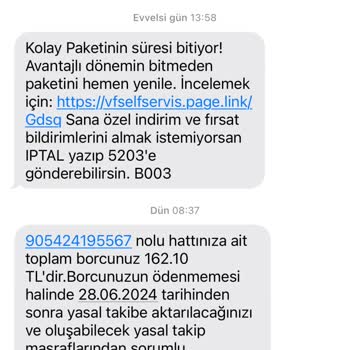 Vodafone Açıklaması Olmayan Borç Yükleme