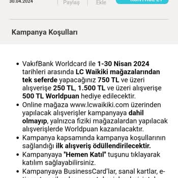 VakıfBank Worldkart LCW Kampanya Puan Sorunu