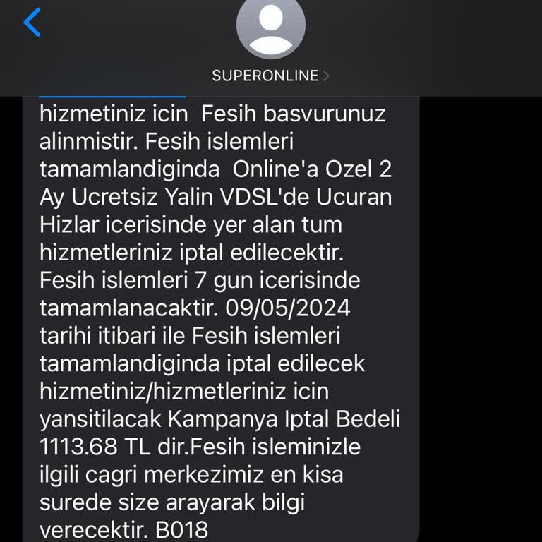 Superonline;veremedikleri İnternet Hizmetine İstenen Fesih Bedeli!