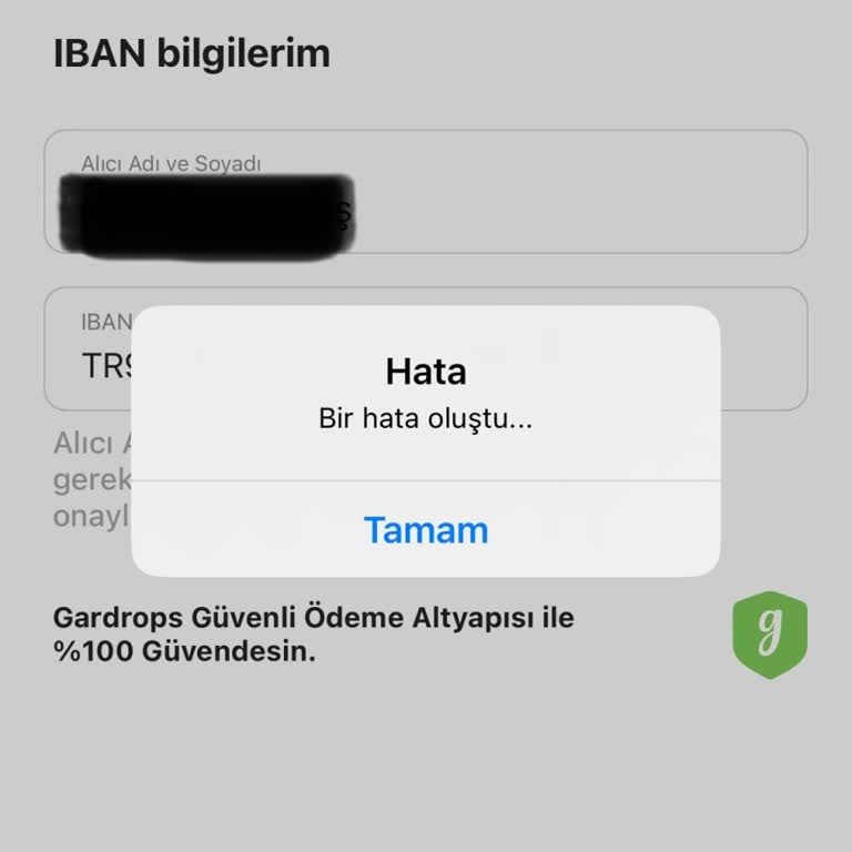 Gardrops IBAN Ekleme Hatası