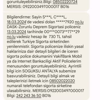 VakıfBank Otomatik Yenilenen DASK Poliçesi İptali Ve İade Sorunu