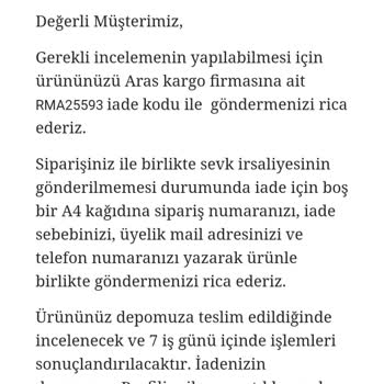 A101 Perde İadesi Yapamadım