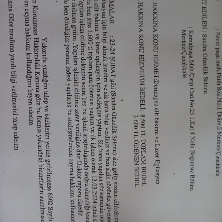 Sandra Güzellik ve Epilasyon Salonu Cilt Bakımı Sonrası Mağduriyetim Ve İade Sorunu