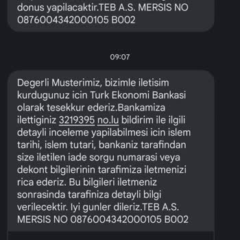 TEB Fast İade İşlemi