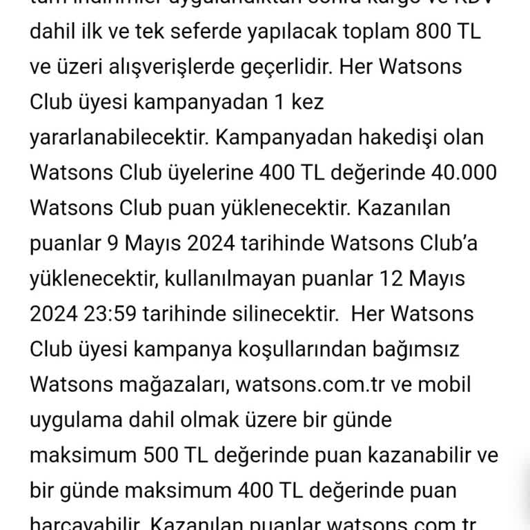 Watsons Puanı Hesabıma Gelmedi