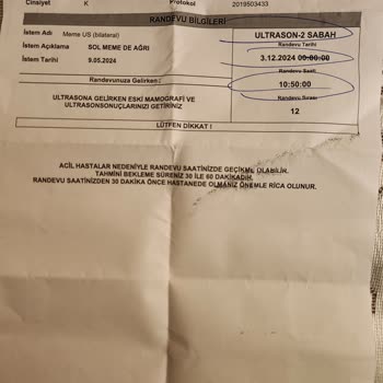 Çorlu Devlet Hastanesi 6 Ay Sonraya Verilen Ultrason