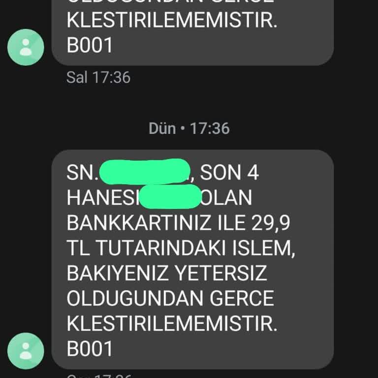 Ziraat Bankası İşlem Bakiyeniz Yetersiz Olduğundan Gerçekleştirelememiştir Mesajı