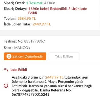 Mango İade Sürecinde Kaybolan Ürün Ve Ücret İadesi