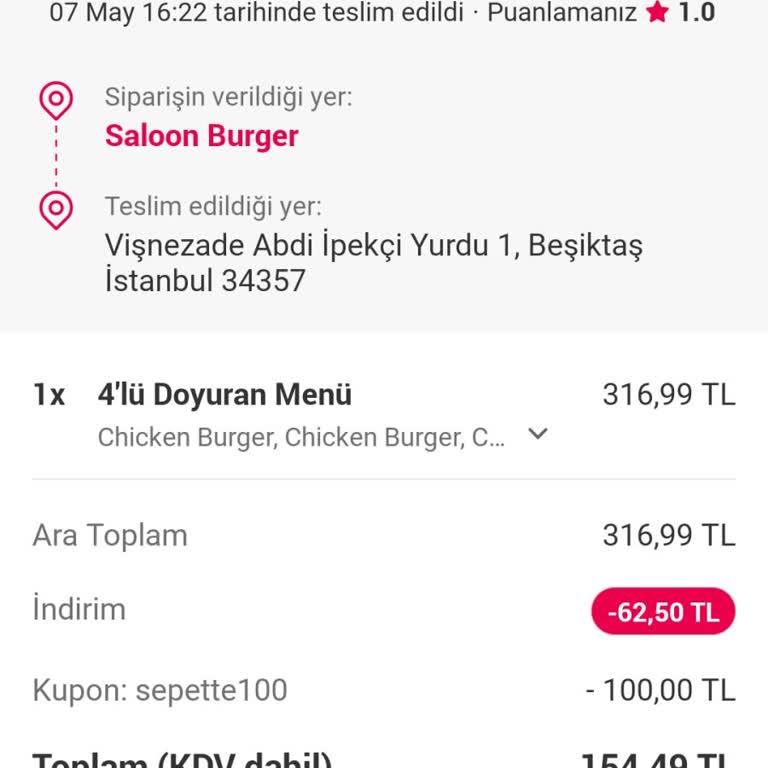 Saloon Burger Diş Kırma Garantili. Eksik Ve Özensiz Paketleme
