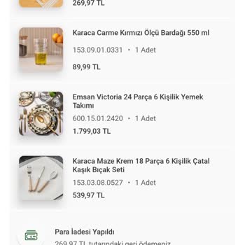 Karaca Züccaciye Karaca Eksik Ücret İadesi