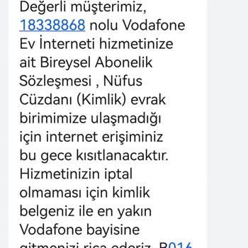 Vodafone İnternet Kesilme Mesajı