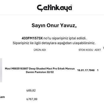 Çetinkaya.com.tr Ürünleri Göndermiyor.