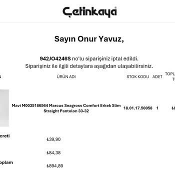 Çetinkaya.com.tr Ürünleri Göndermiyor.