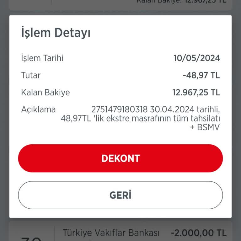 Ziraat Bankası 48.97 TL Ekstre