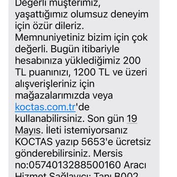 Kurumsallıktan Uzak Koçtaş Temin Edilemeyen Ürün Hala Satışta.