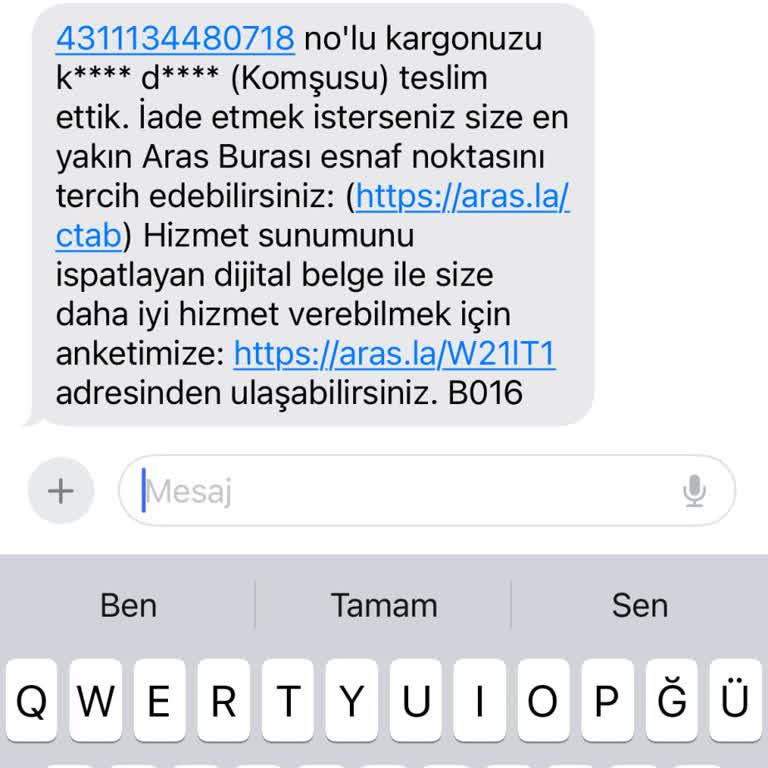 Aras Kargo Kargolarımın Benden Habersiz Rastgele Komşulara Bırakılması!