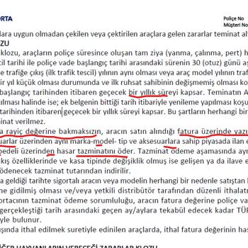 Türkiye Sigorta Sıfır Araç Kasko Değeri Anlaşmazlığı