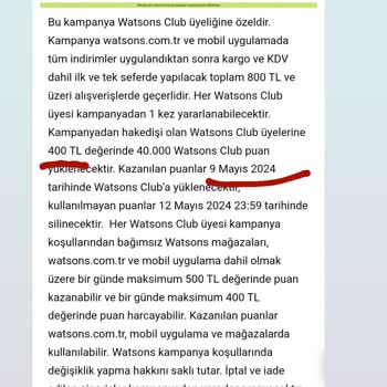 Watsons Mağazası Kampanya Puanları Yüklemiyor