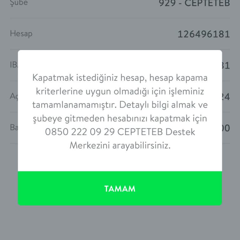 Cepte TEB Hesap Kapatamama