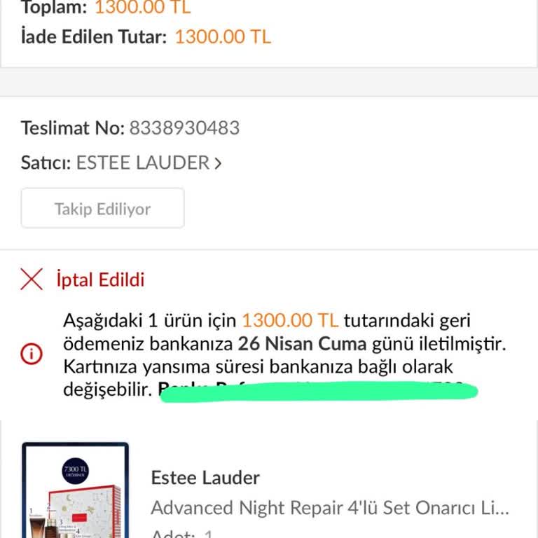 Estee Lauder Haksız Sipariş İptali