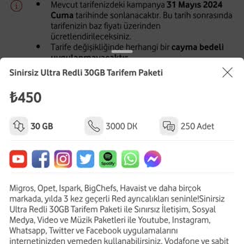 Vodafone Yüksek Fiyat Tarifesi