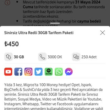 Vodafone Yüksek Fiyat Tarifesi