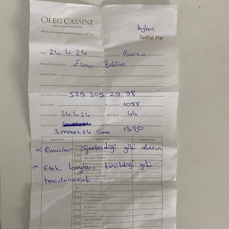 Oleg Cassini İstanbul Mağazasında Alınan Elbisenin Terzi İşlemi Sorunu