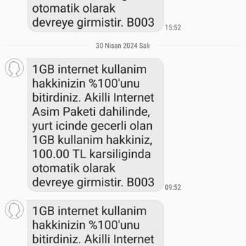 Vodafone 1000 TL Aşım Ücreti