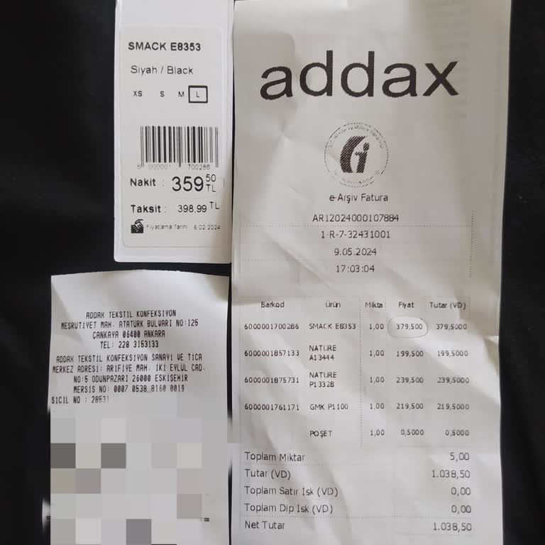 Addax Etiket - Fatura Yanlışlığı