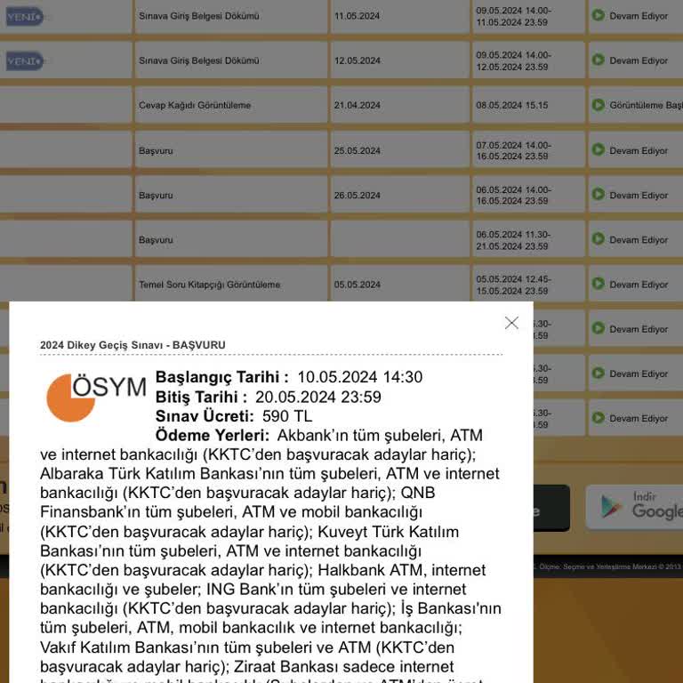 ÖSYM DGS Sınav Ücreti