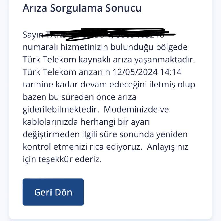 Türk Telekom Kaynaklı Arıza Ve Bakım