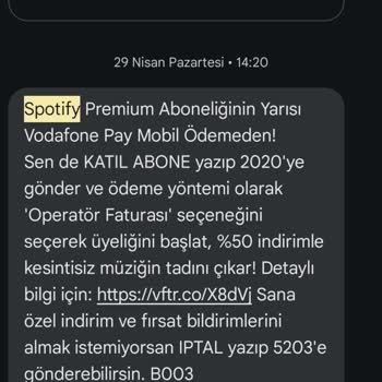 Vodafone Pay Spotify %50 İndirimli Aboneliği